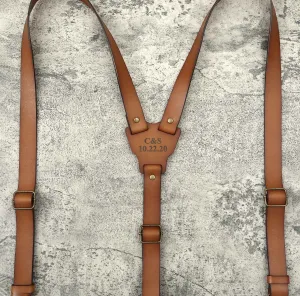 Brown Leather Suspenders, Wedding Suspenders, Mens Suspenders, Groomsmen Suspenders, Rustic Suspenders