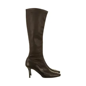 Chanel Black Logo Knee High Leather Boots