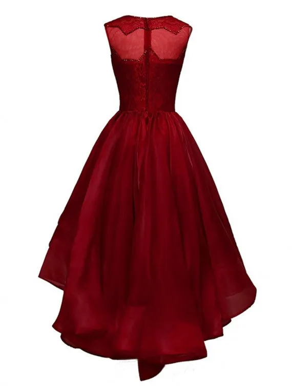 Charming Blue Asymmetrical Prom Dress with Lace Sequins, Homecoming Dress