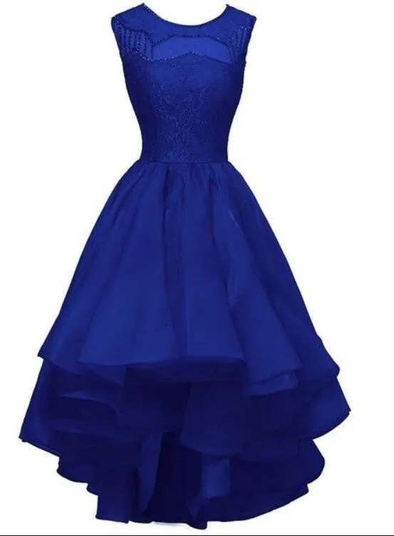 Charming Blue Asymmetrical Prom Dress with Lace Sequins, Homecoming Dress