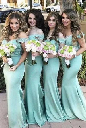Charming Lace top Mermaid Off Shoulder Bridesmaid Dresses Wedding Guest Dress, MB116