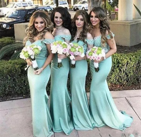 Charming Lace top Mermaid Off Shoulder Bridesmaid Dresses Wedding Guest Dress, MB116