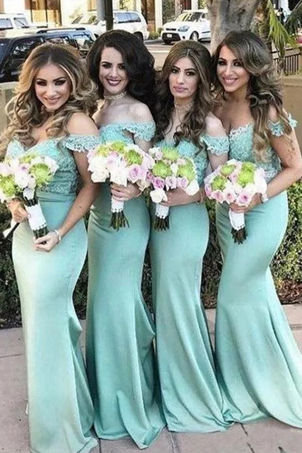 Charming Lace top Mermaid Off Shoulder Bridesmaid Dresses Wedding Guest Dress, MB116