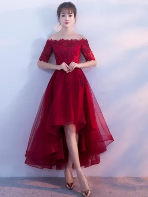 Charming Wine Red High Low Party Dress, New Burgundy Prom Dress