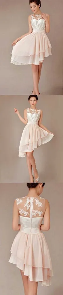 Cheap Blush Pink Short High-Low Knee-Length Wedding Party Dress, Bridesmaid Dresses, MB107
