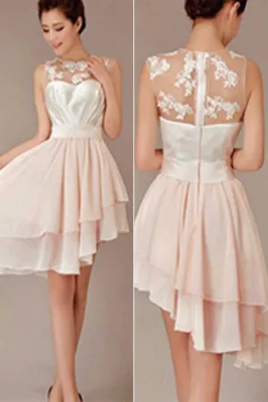 Cheap Blush Pink Short High-Low Knee-Length Wedding Party Dress, Bridesmaid Dresses, MB107