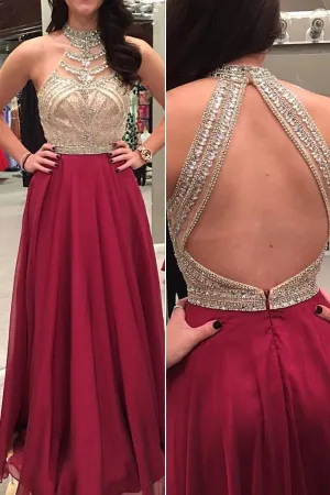 Crystal Beading Sexy Long Sleeveless Open Back Evening Dresses,Prom Dress OK857