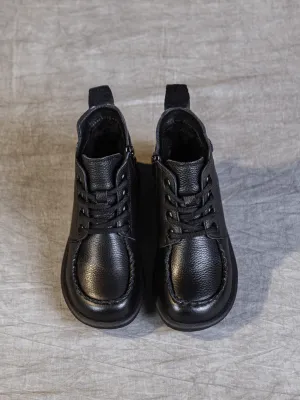 Curved Leather Combat Boots - Black
