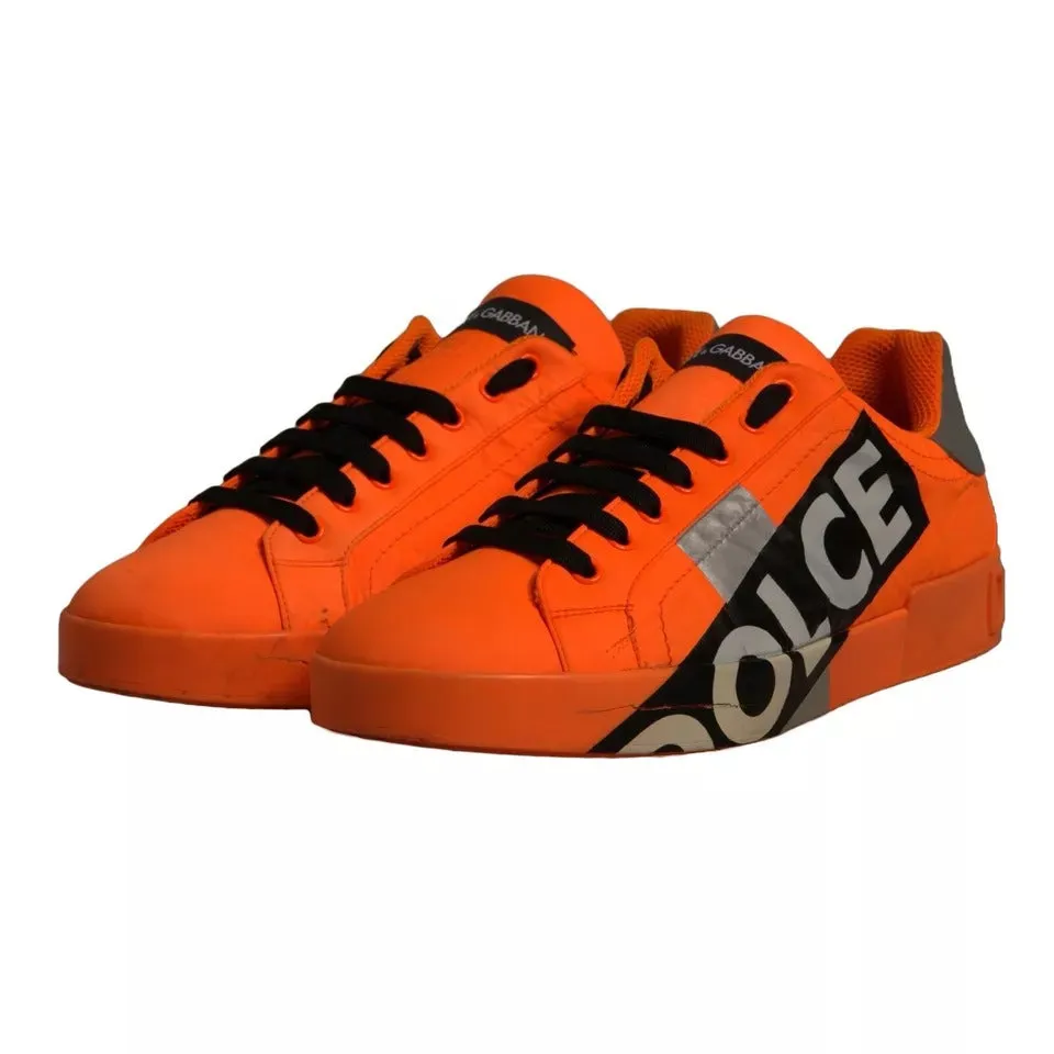 Dolce&Gabbana Portofino Men Orange Sneakers Leather Lace Up Trainer Shoes EUR 45
