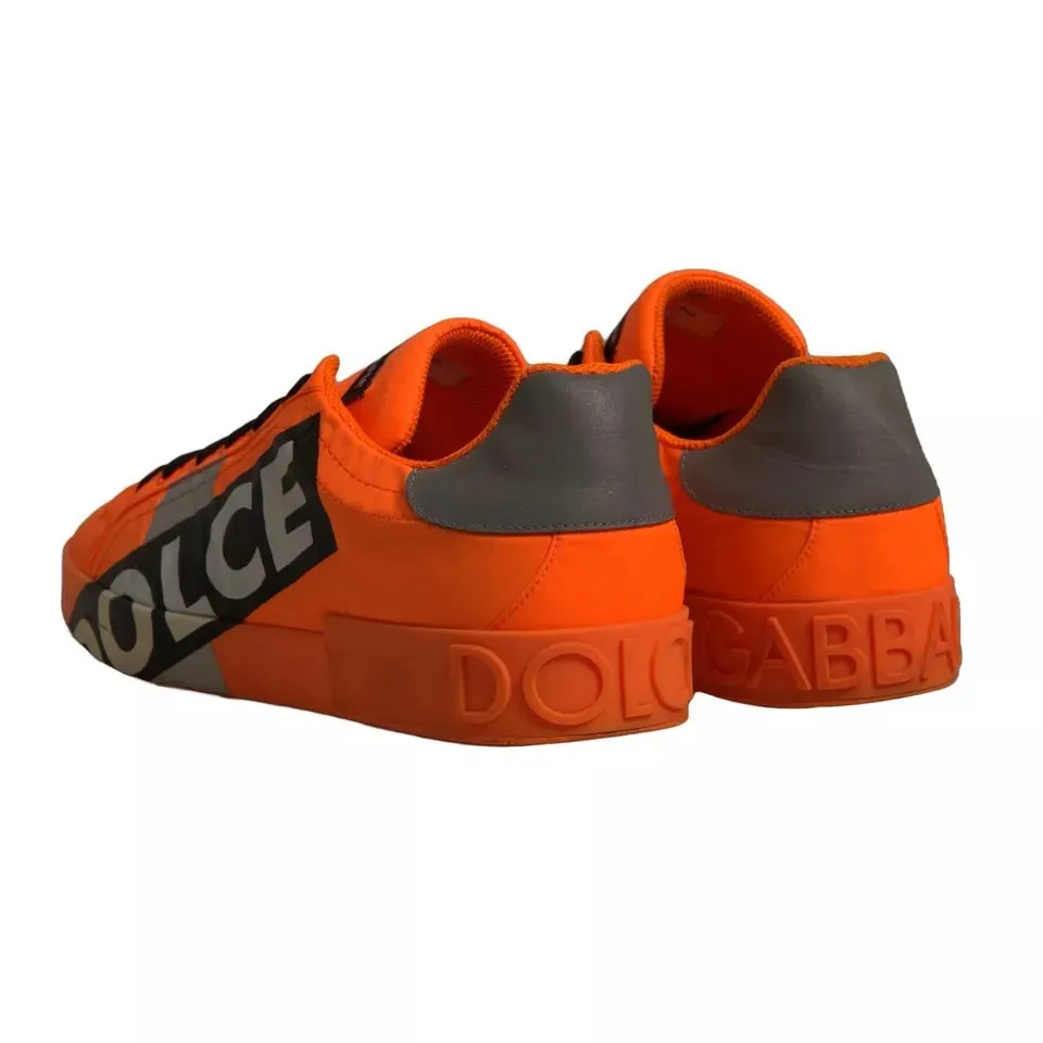 Dolce&Gabbana Portofino Men Orange Sneakers Leather Lace Up Trainer Shoes EUR 45