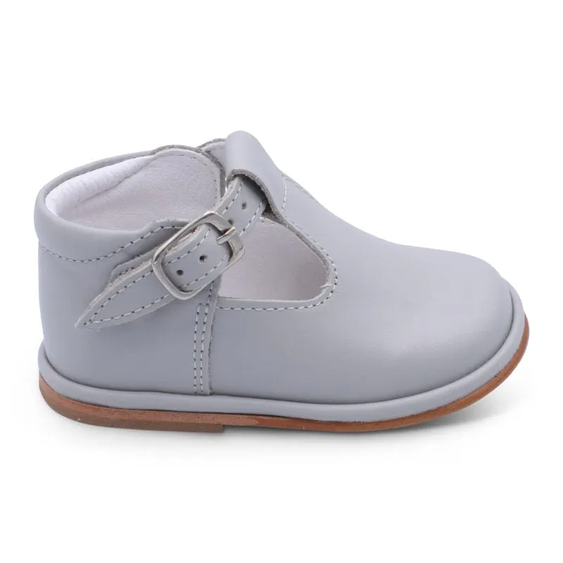'Fernando' Boys Light Grey Leather T-Bar Shoes