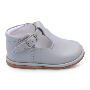 'Fernando' Boys Light Grey Leather T-Bar Shoes
