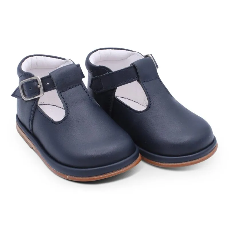 'Fernando' Boys Navy Leather T-Bar Shoes