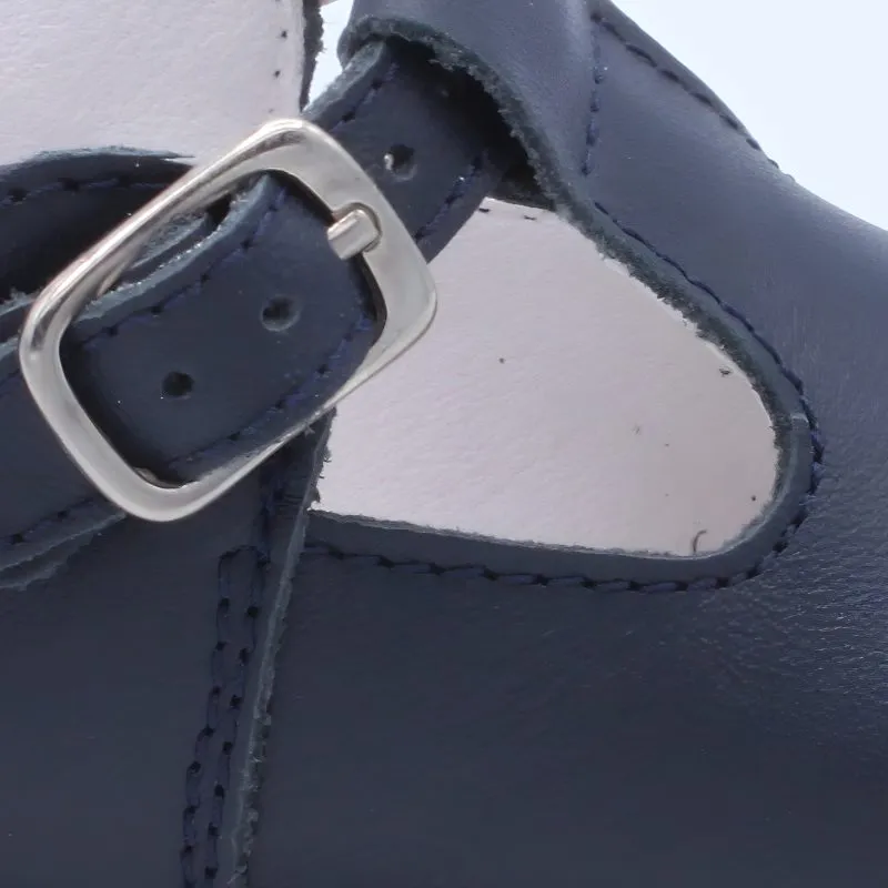 'Fernando' Boys Navy Leather T-Bar Shoes