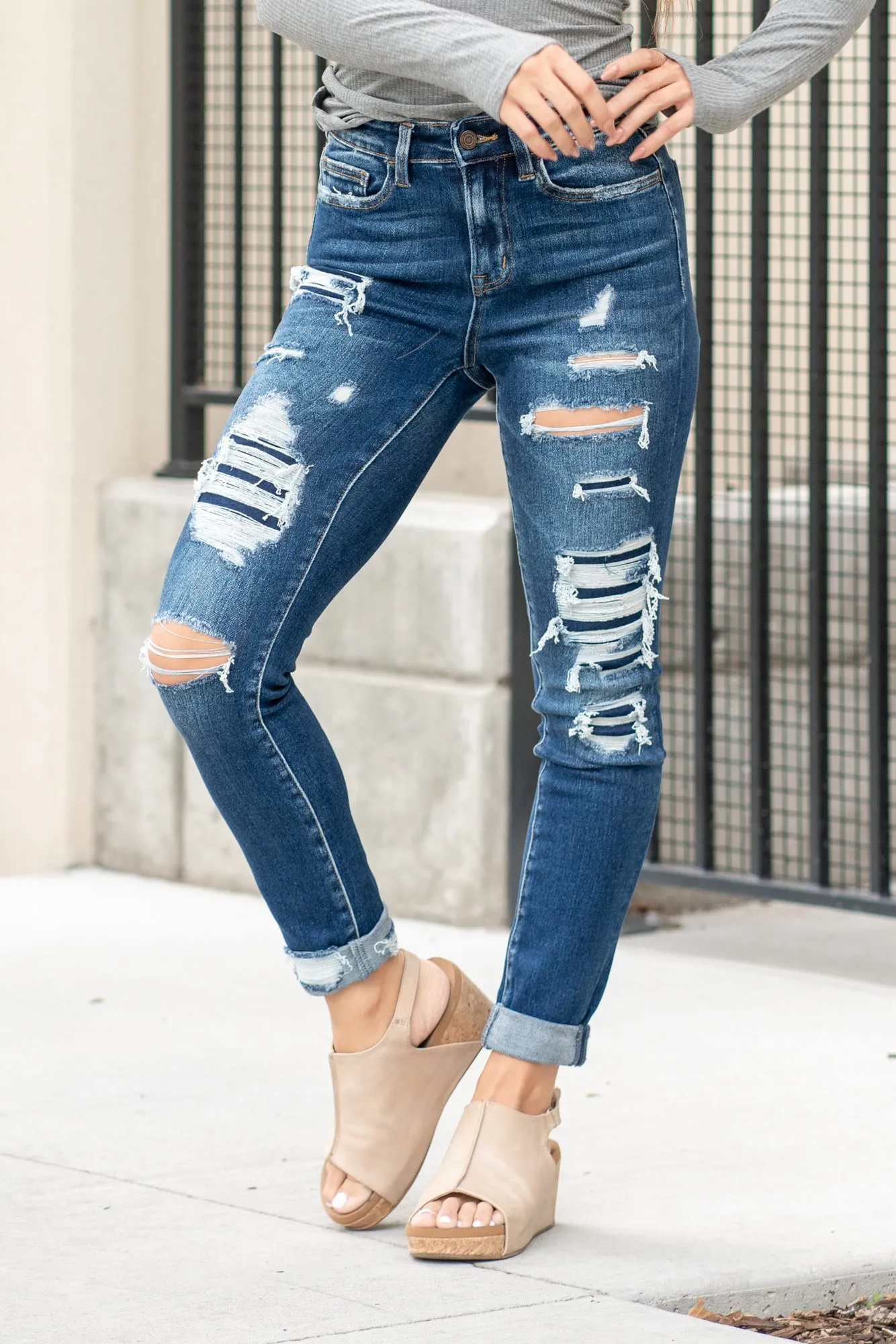 Forget High Rise Denim Patch Cuffed Skinny