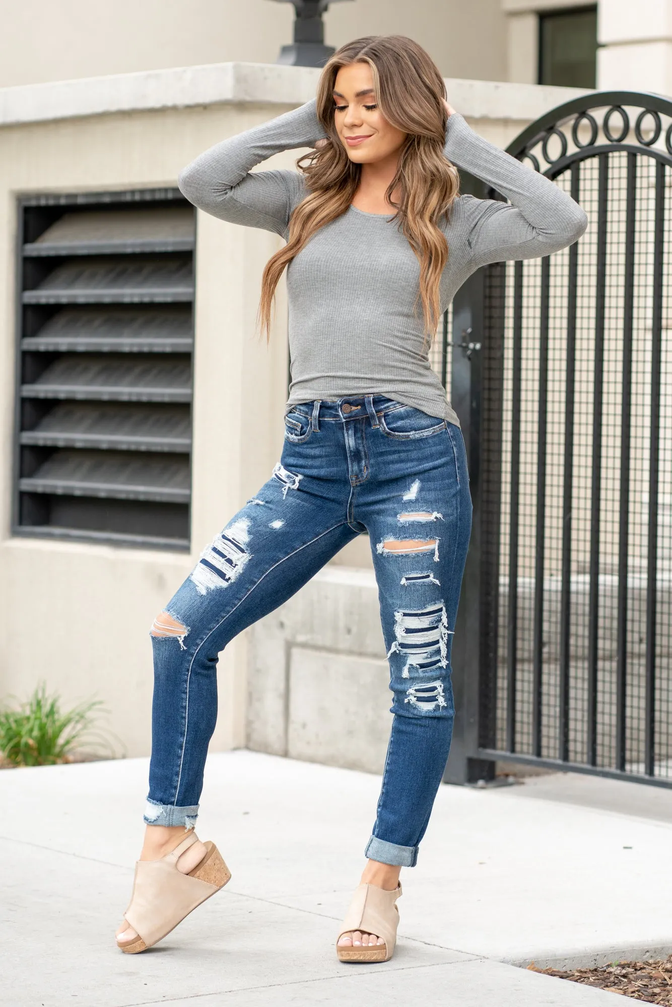 Forget High Rise Denim Patch Cuffed Skinny