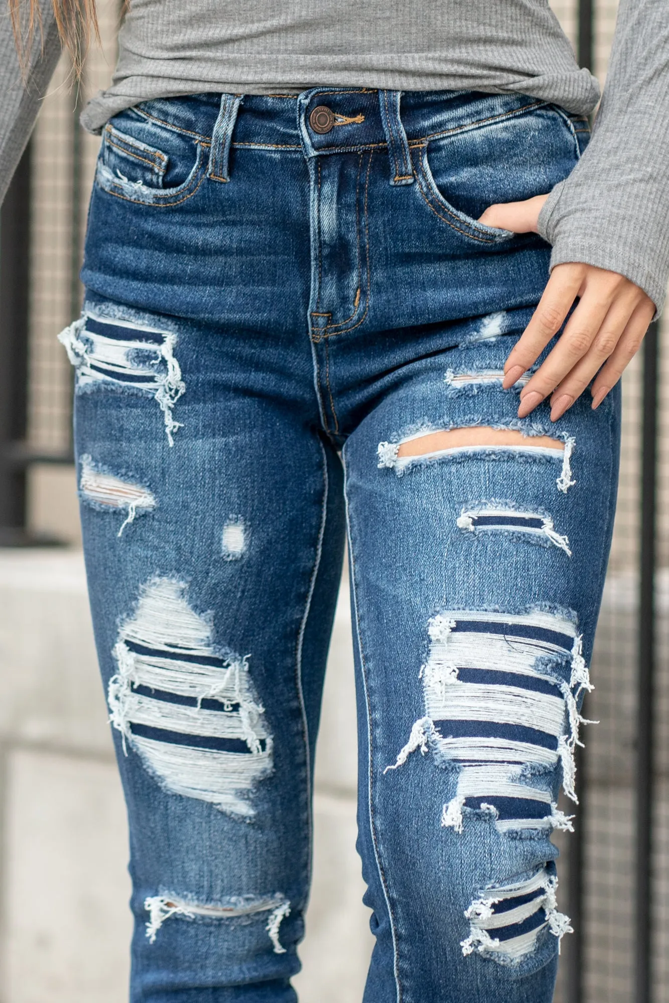 Forget High Rise Denim Patch Cuffed Skinny