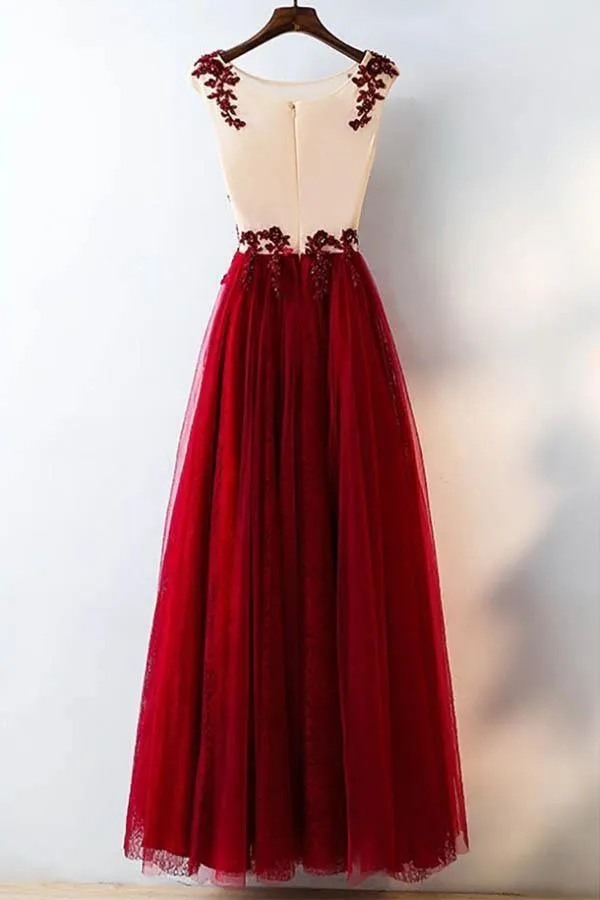 Formal Red Sequined Tulle Prom Dress Long Evening Dress With Lace   TD004