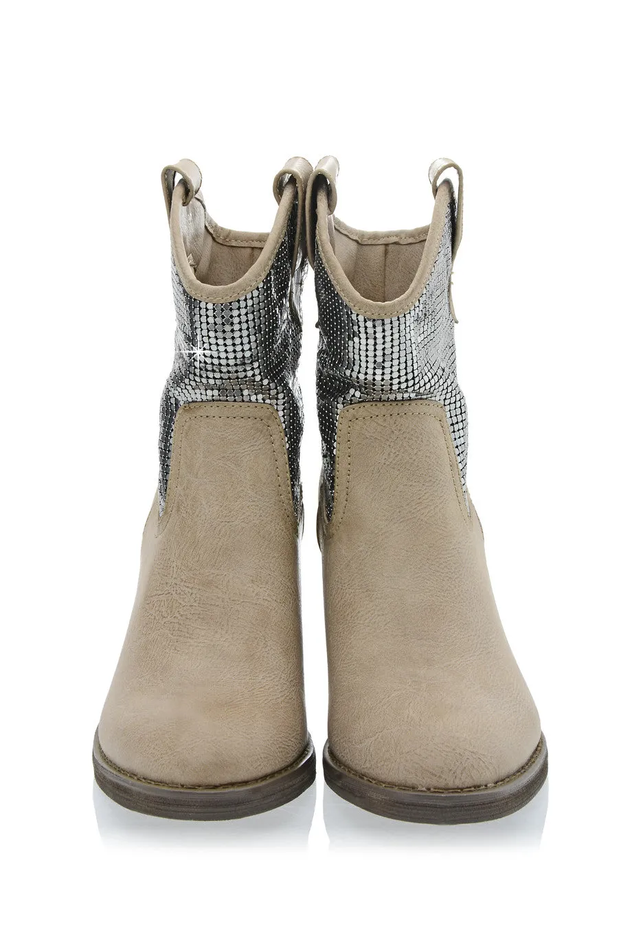 FRANCESCO MILANO TEXANO Beige Heeled Ankle Boots