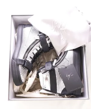 GIUSEPPE ZANOTTI - Diamond Embossed Silver High Top Sneakers - 7US (40EU)