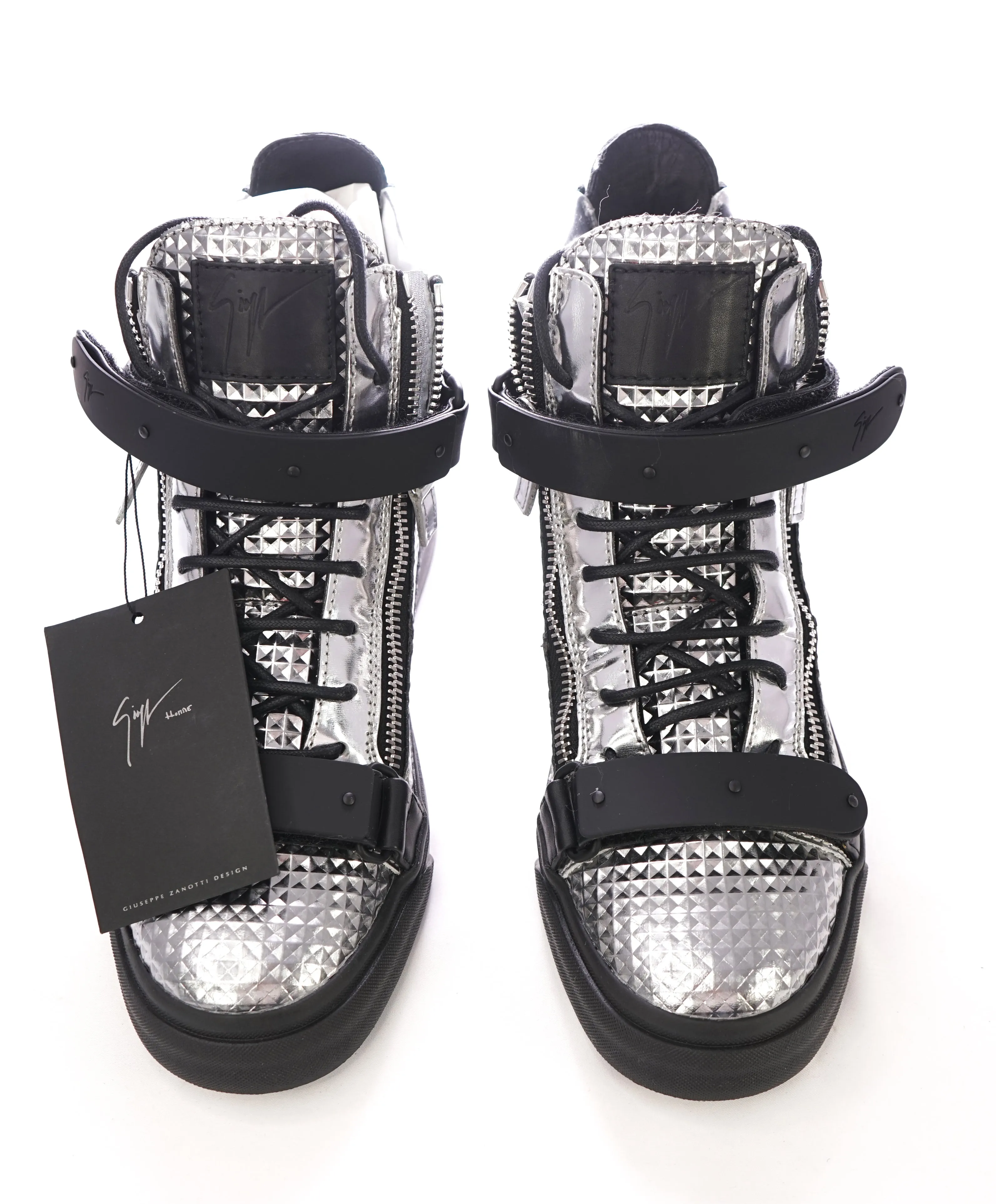 GIUSEPPE ZANOTTI - Diamond Embossed Silver High Top Sneakers - 7US (40EU)
