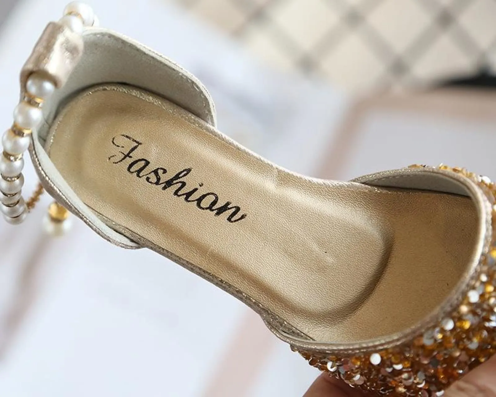 Gold / Silver Sequin Pearls Wedding Flower Girl Shoes Princess Shoes