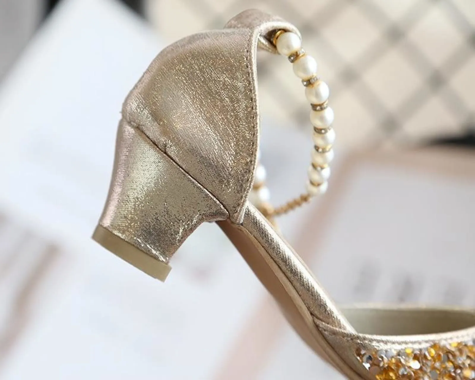 Gold / Silver Sequin Pearls Wedding Flower Girl Shoes Princess Shoes