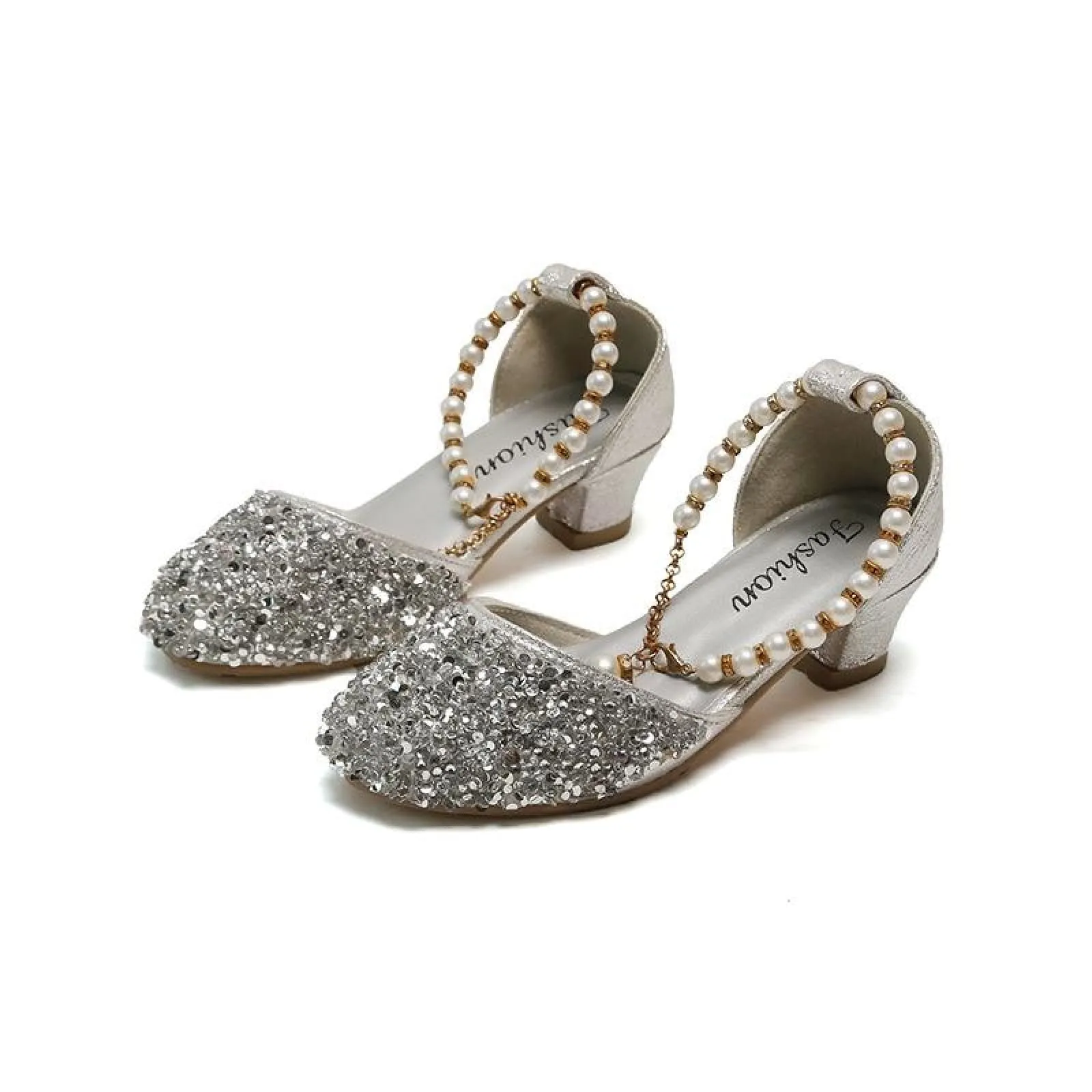 Gold / Silver Sequin Pearls Wedding Flower Girl Shoes Princess Shoes
