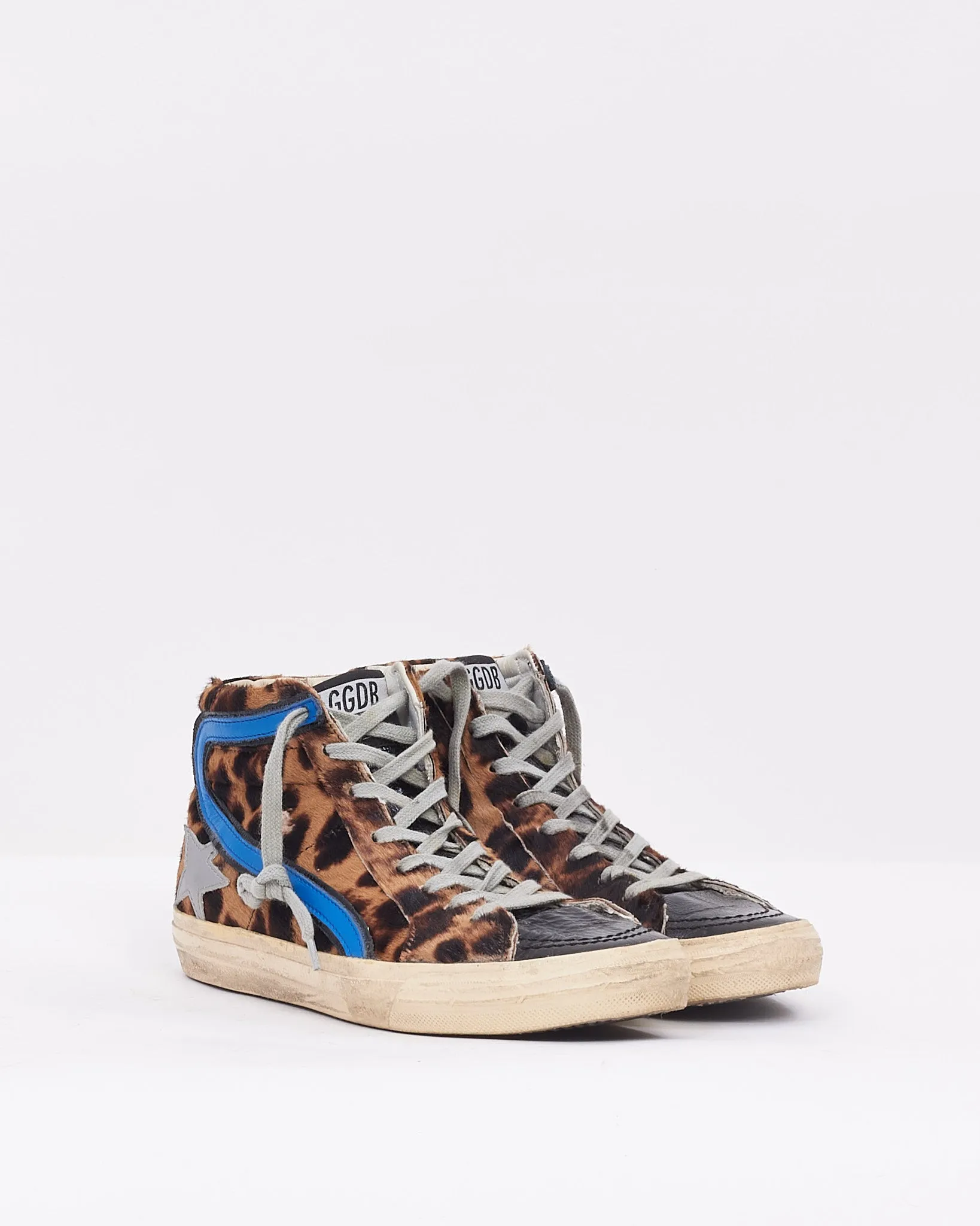 Golden Goose Brown Pony Hair Cheetah Print High Top Sneakers - 39