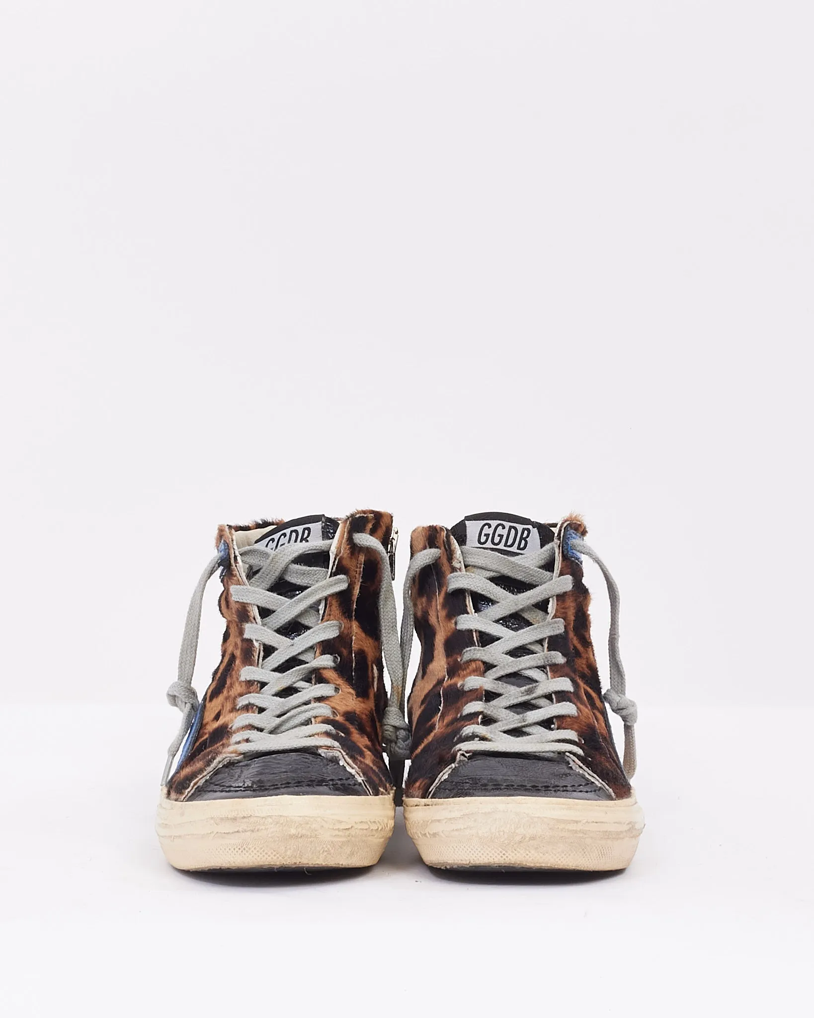 Golden Goose Brown Pony Hair Cheetah Print High Top Sneakers - 39