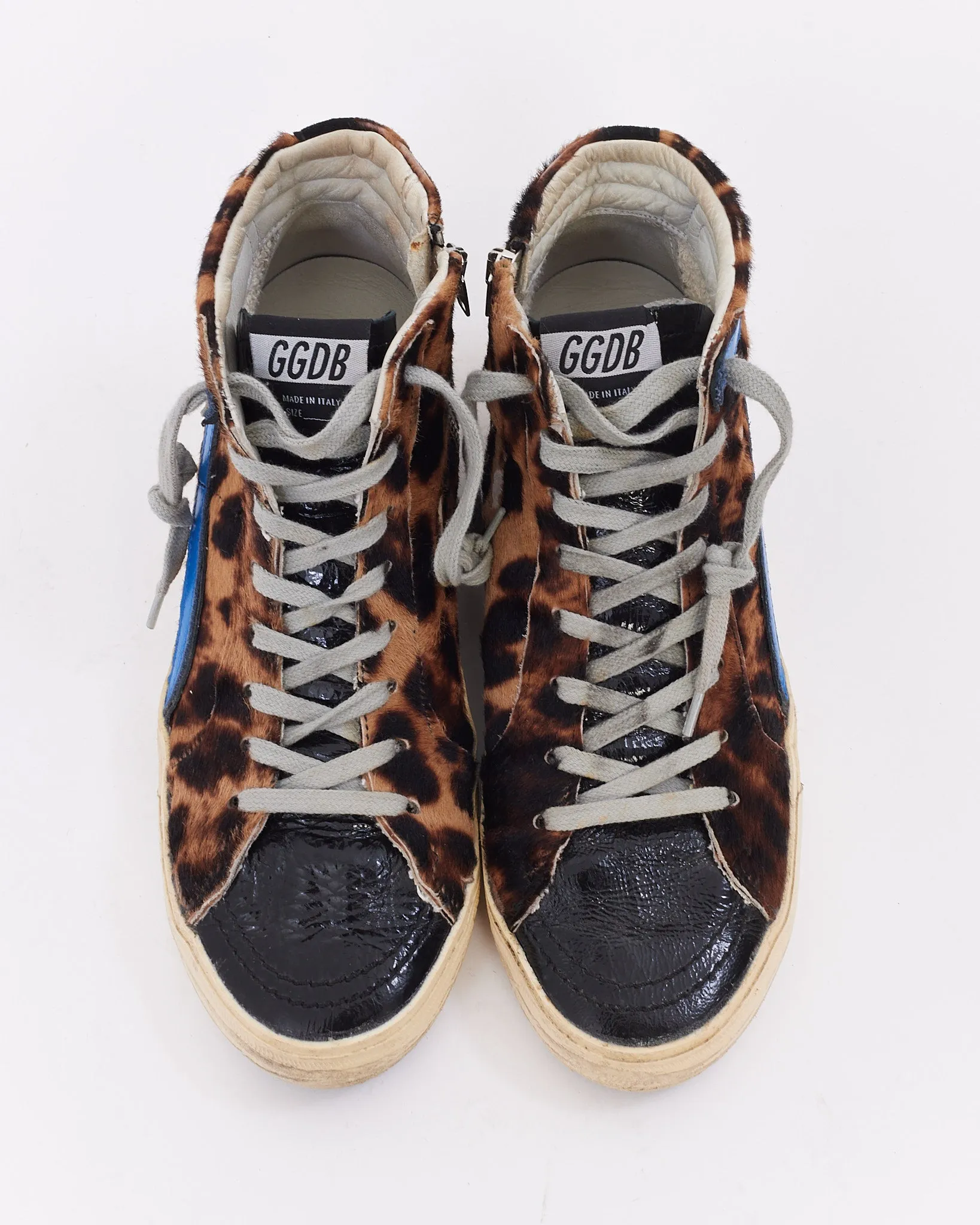 Golden Goose Brown Pony Hair Cheetah Print High Top Sneakers - 39