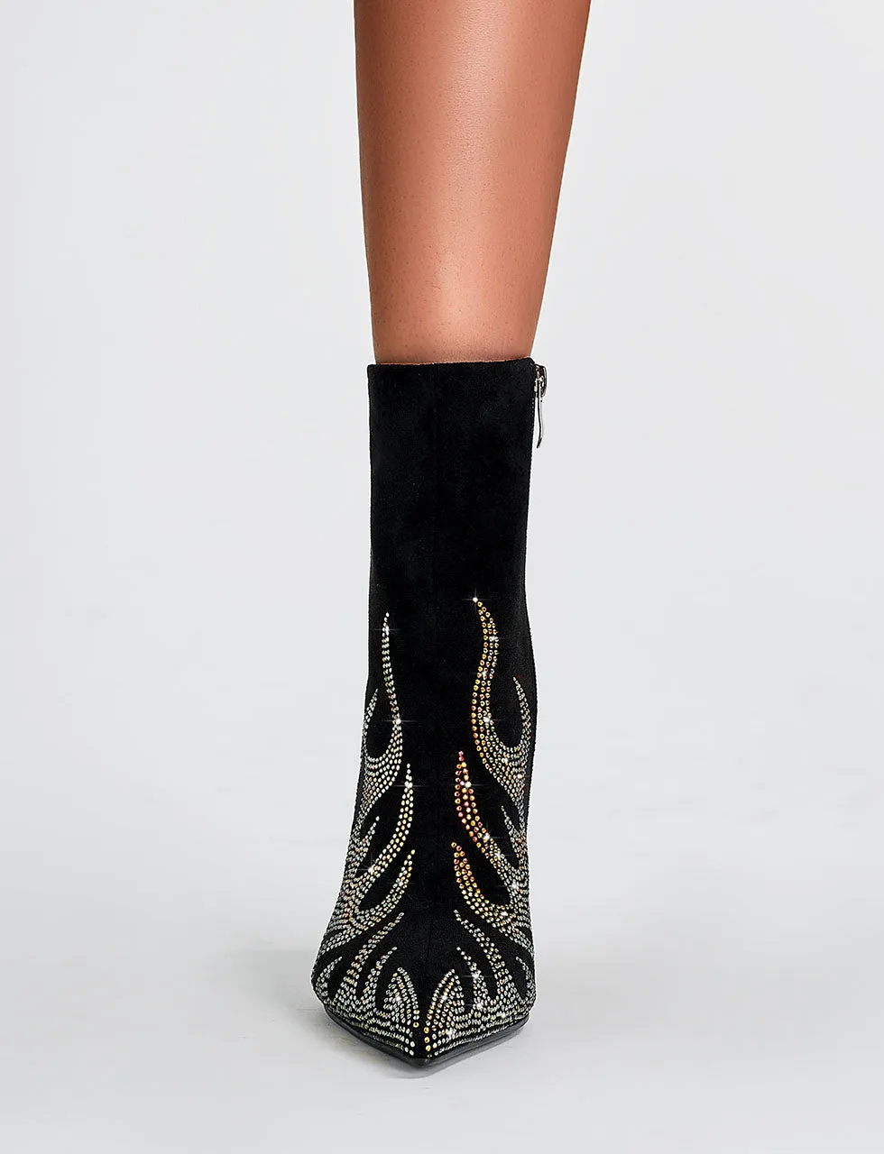Halloween High Heel Pointed Toes Luxury Bling Rhinestone Retro Short Boots Shoes