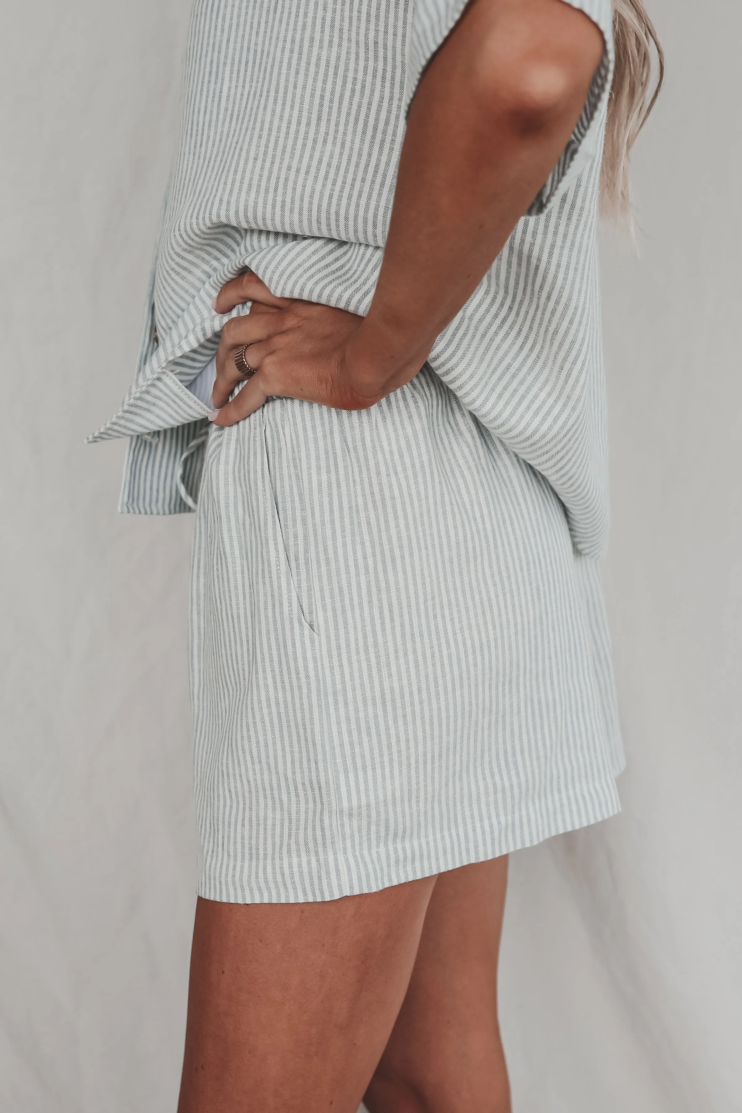 Having A Boat Day Light Blue Striped Shorts