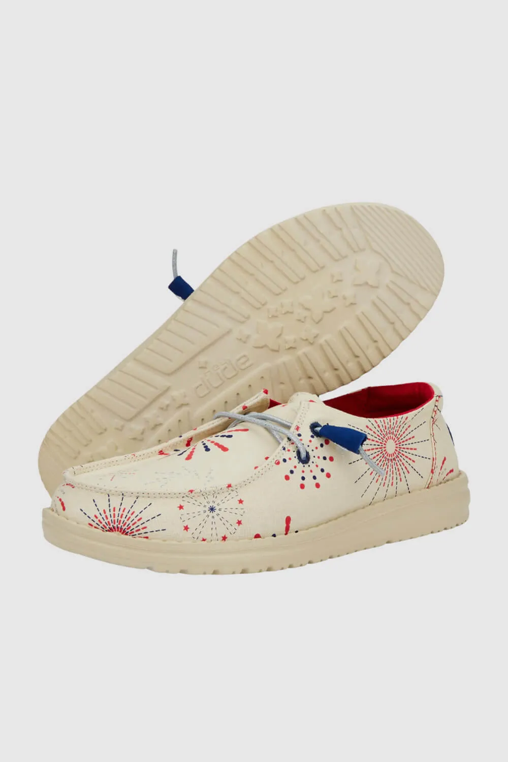 HEYDUDE Women’s Wendy Americana Firework Print Shoes in White | 41294-100