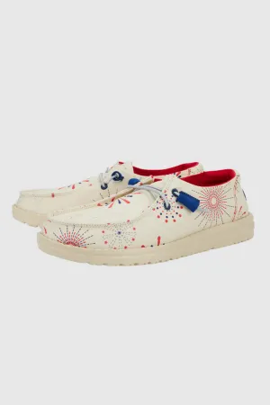 HEYDUDE Women’s Wendy Americana Firework Print Shoes in White | 41294-100