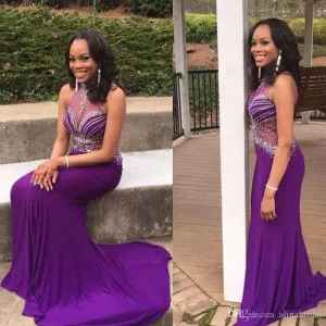 High Neck Prom Dresses,Purple Prom Dress,Evening Dress