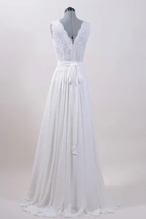 High Quality V-neck Floor Length Chiffon Wedding Dress with Appliques WD007