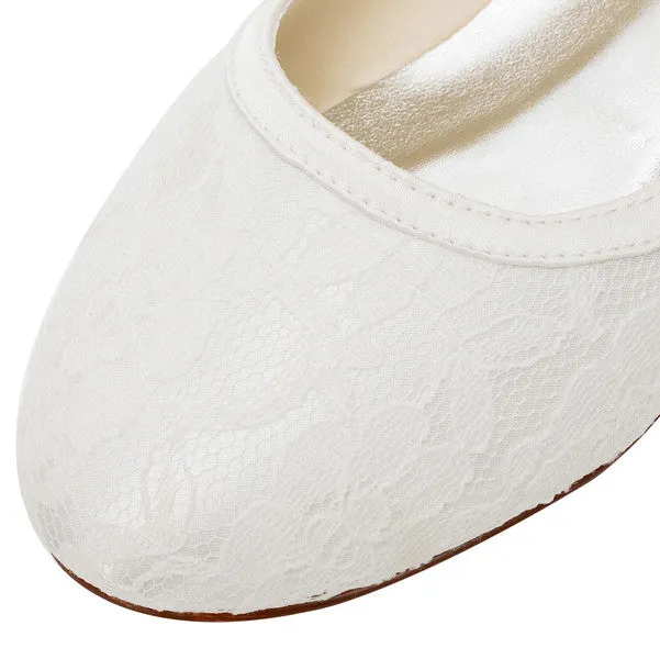 Lace Satin Flat Heel Closed Toe Shoes,High Quality Wedding Shoes, L-577