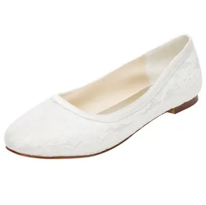 Lace Satin Flat Heel Closed Toe Shoes,High Quality Wedding Shoes, L-577