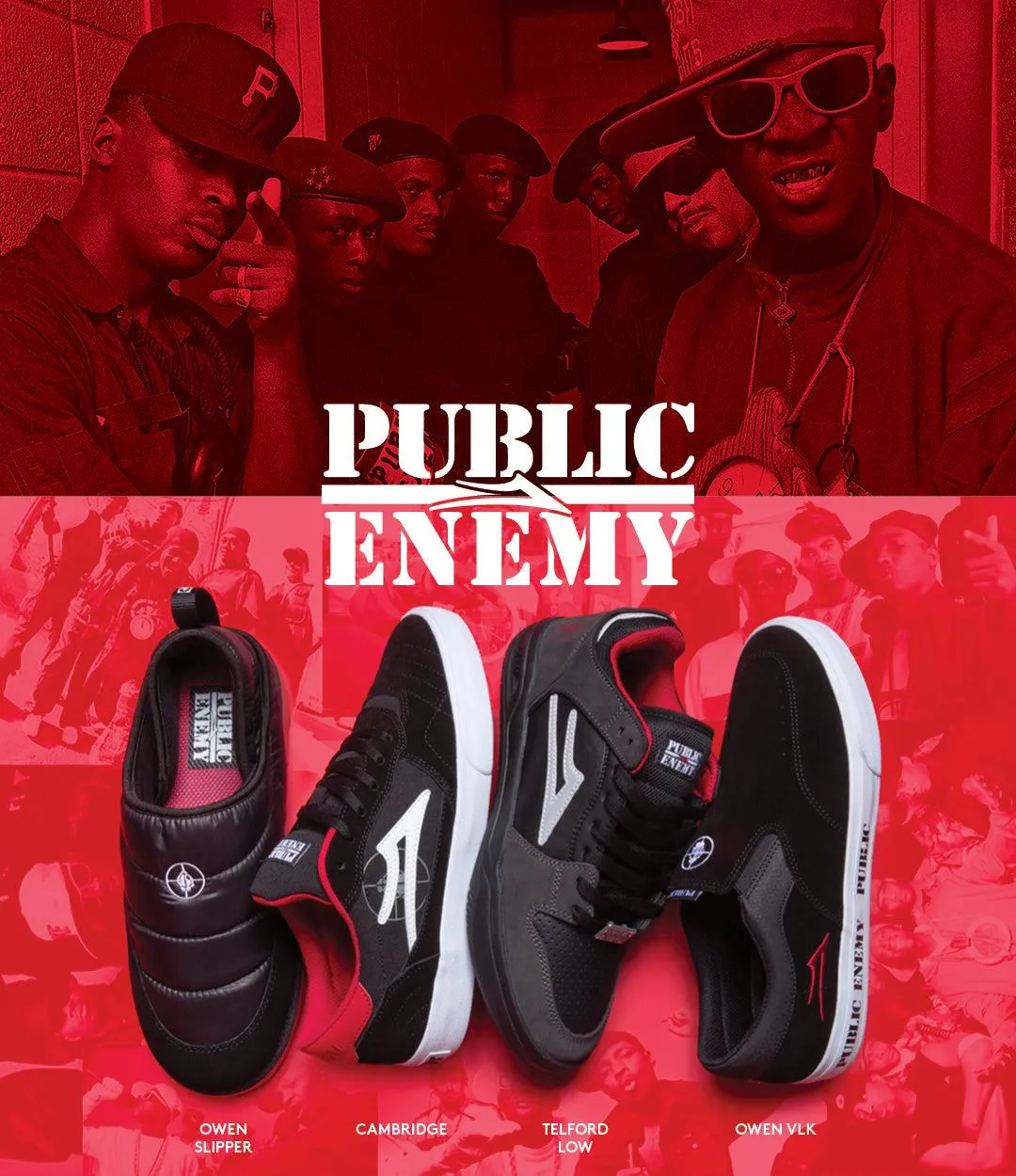 Lakai x Public Enemy Telford Low Skate Shoes - Black/Charcoal