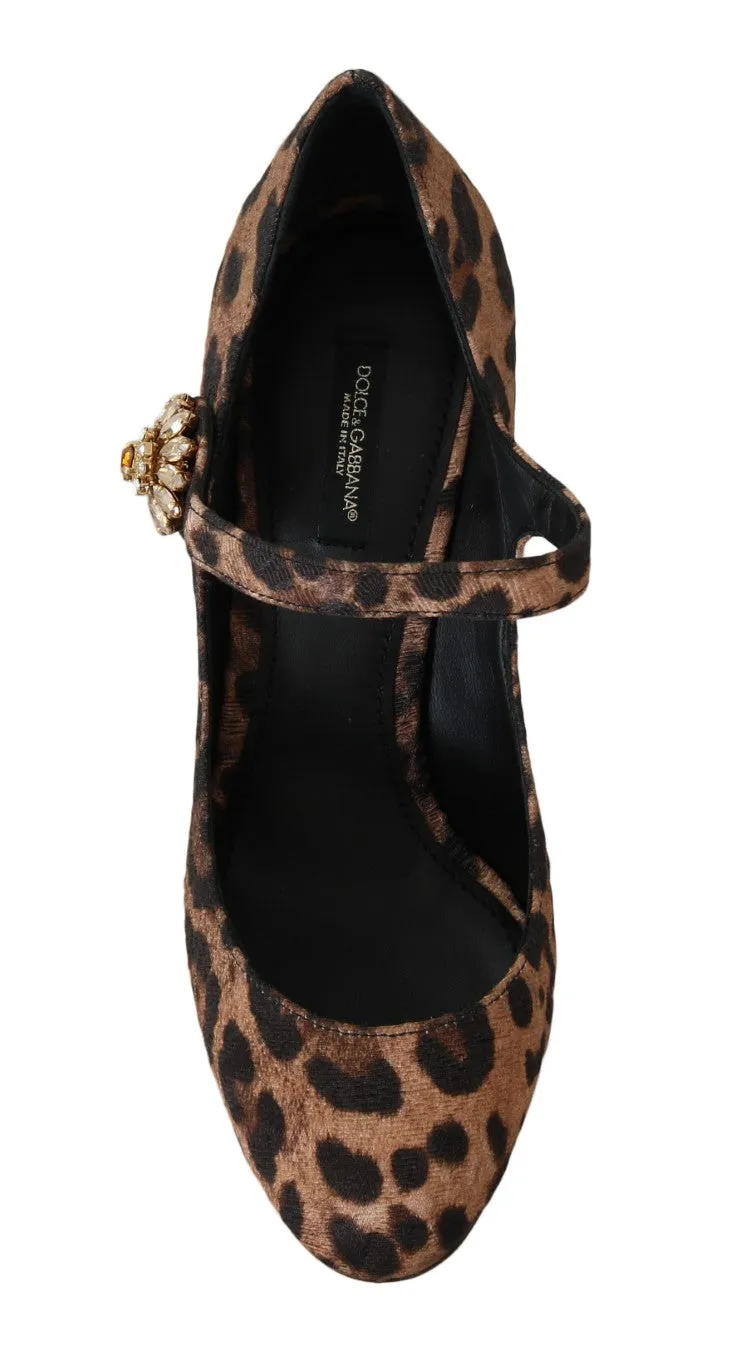Leopard Brocade Crystal Mary Janes Shoes