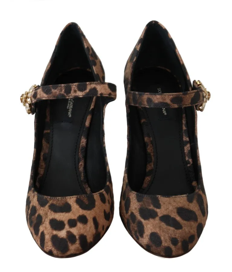 Leopard Brocade Crystal Mary Janes Shoes