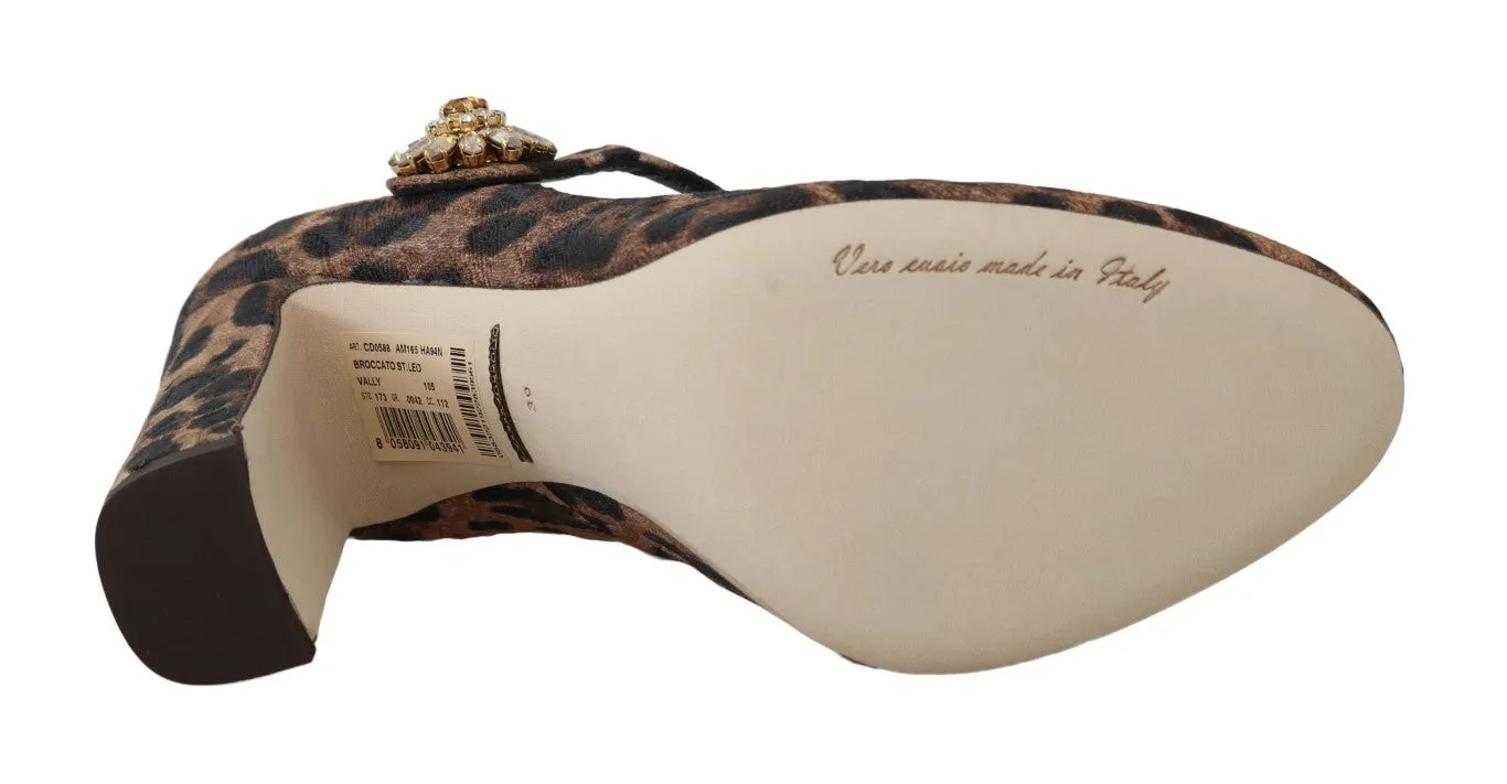Leopard Brocade Crystal Mary Janes Shoes