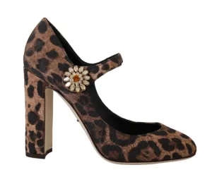 Leopard Brocade Crystal Mary Janes Shoes