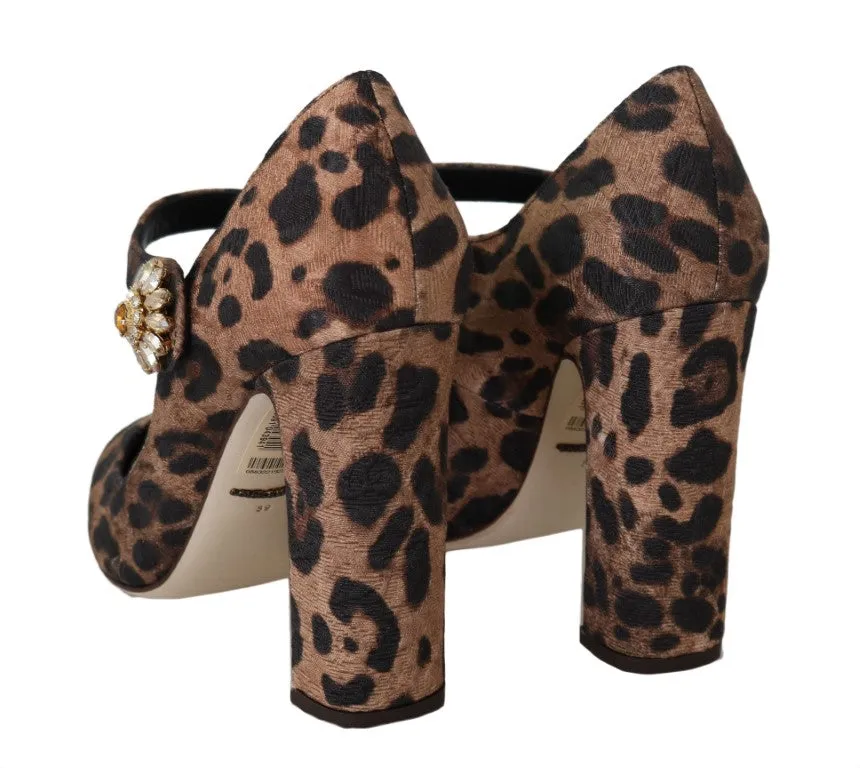 Leopard Brocade Crystal Mary Janes Shoes