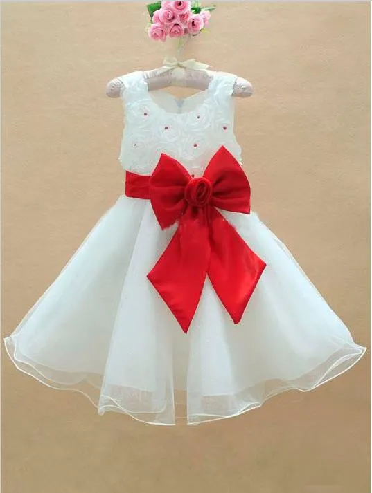 Long Organza Princess Scoop Sleeveless Flower Girl Dresses With Bowknot