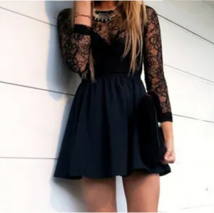 Long Sleeve Beads Homecoming Dress， Black High Neck Sexy Party Homecoming Dress