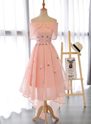 Lovely High Low Tulle Party Gown with Flowers, Cute Prom Dresses