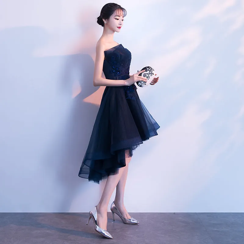Lovely Navy Blue Tulle High Low Party Dress, Blue Prom Dresses