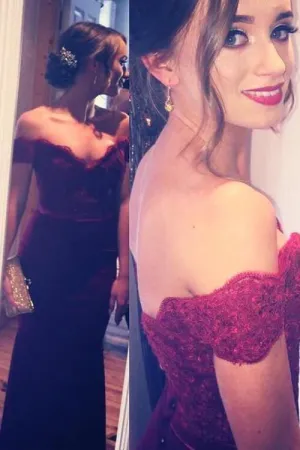 Mermaid Off Shoulder Lace Burgundy Long Prom/Evening Dress PG286